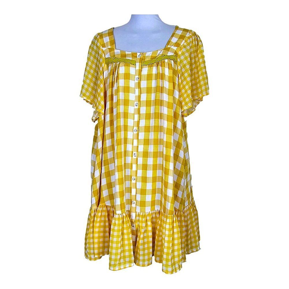 BOUTIQUE Davi&Dani Mustard Yellow Gingham Shift Ruffle Midi Dress Size S